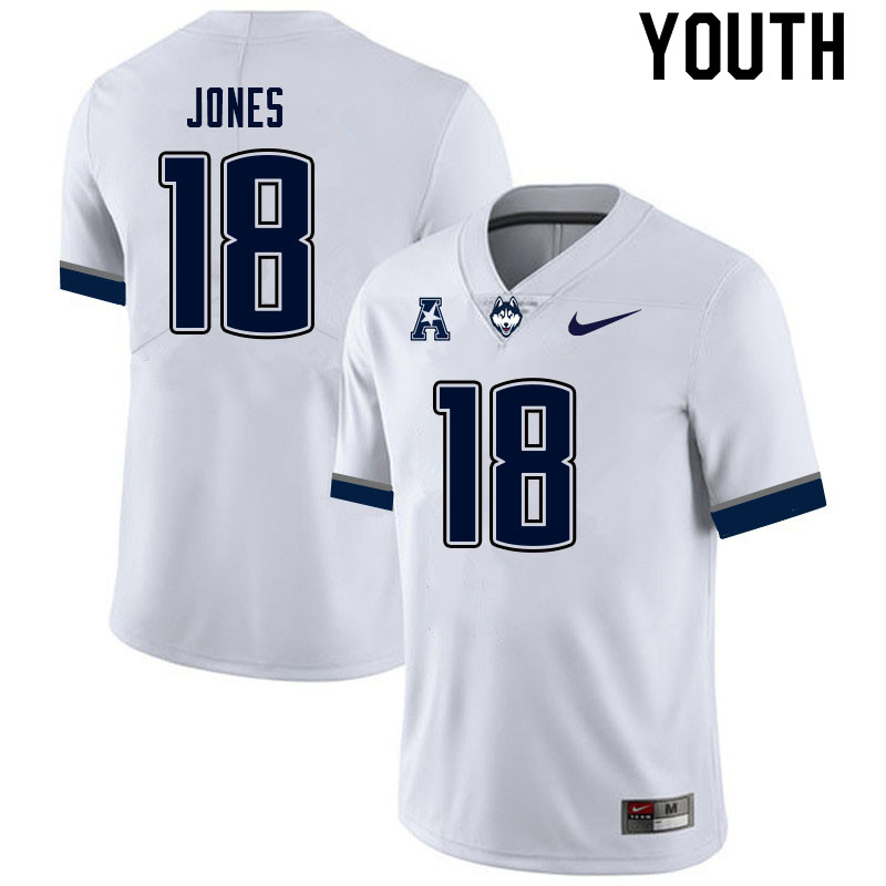 Youth #18 Jaylen Jones Uconn Huskies College Football Jerseys Sale-White - Click Image to Close